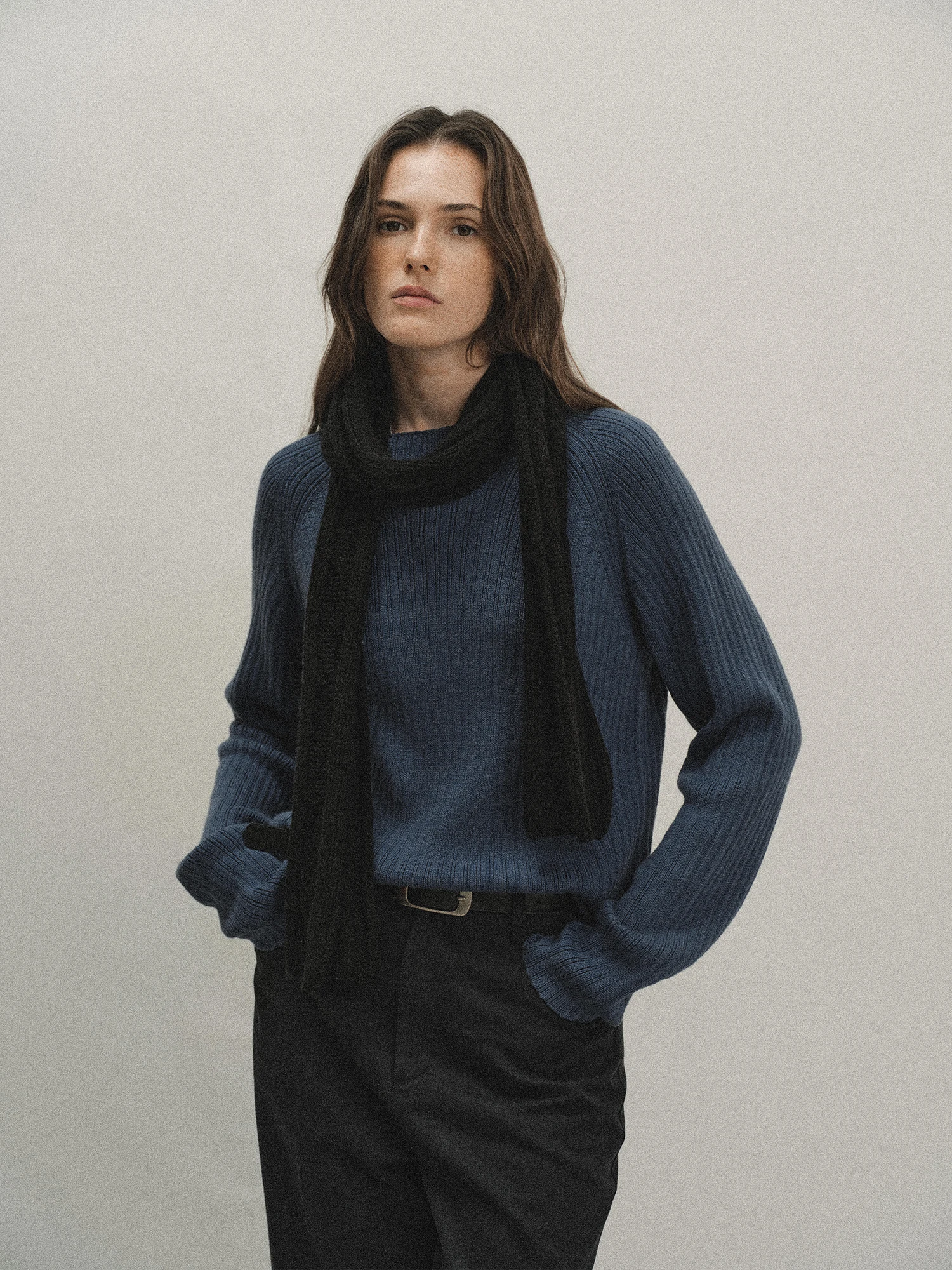 

Tonō Casual Sle Long Sve Knitted Top f High Collar Striped Layering Women's Cotton Wool Blend Soft Comfortable Sweater