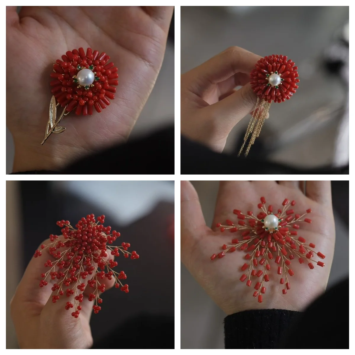 1pcs/lot Natural Red Coral Brooch pendant blossoms Elegant and classic Handmade craft complex vogue Gifts for women