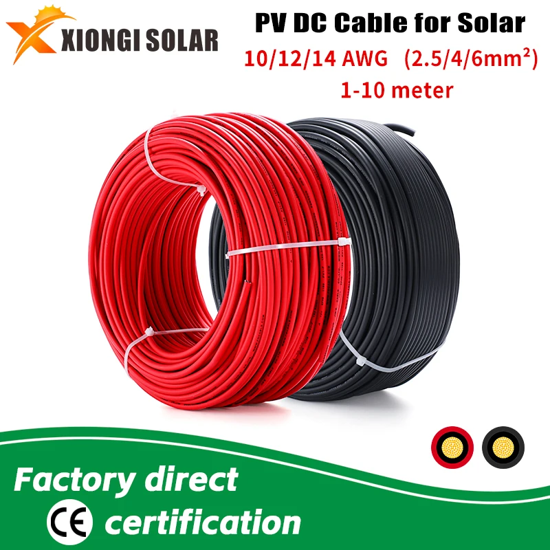 XIONGISOLAR solar pv cable Panel Stecker wire 2.5/4/6mm2 with 1/2/3/5/8/10/15/20/30M Solar PV Wires Connectors 10/12/14 AWG