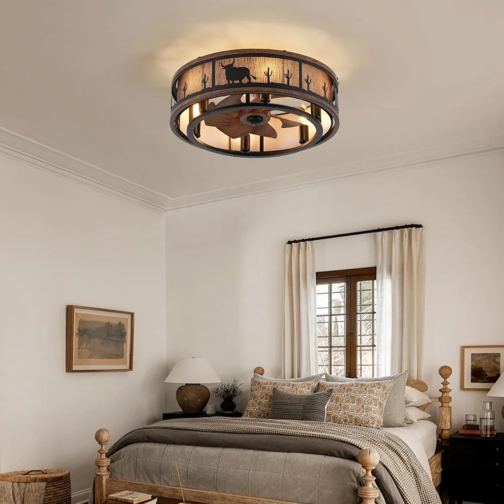 WWM 20 inch Low Profile Farmhouse Ceiling Fan with Lights, Bulbs Included
