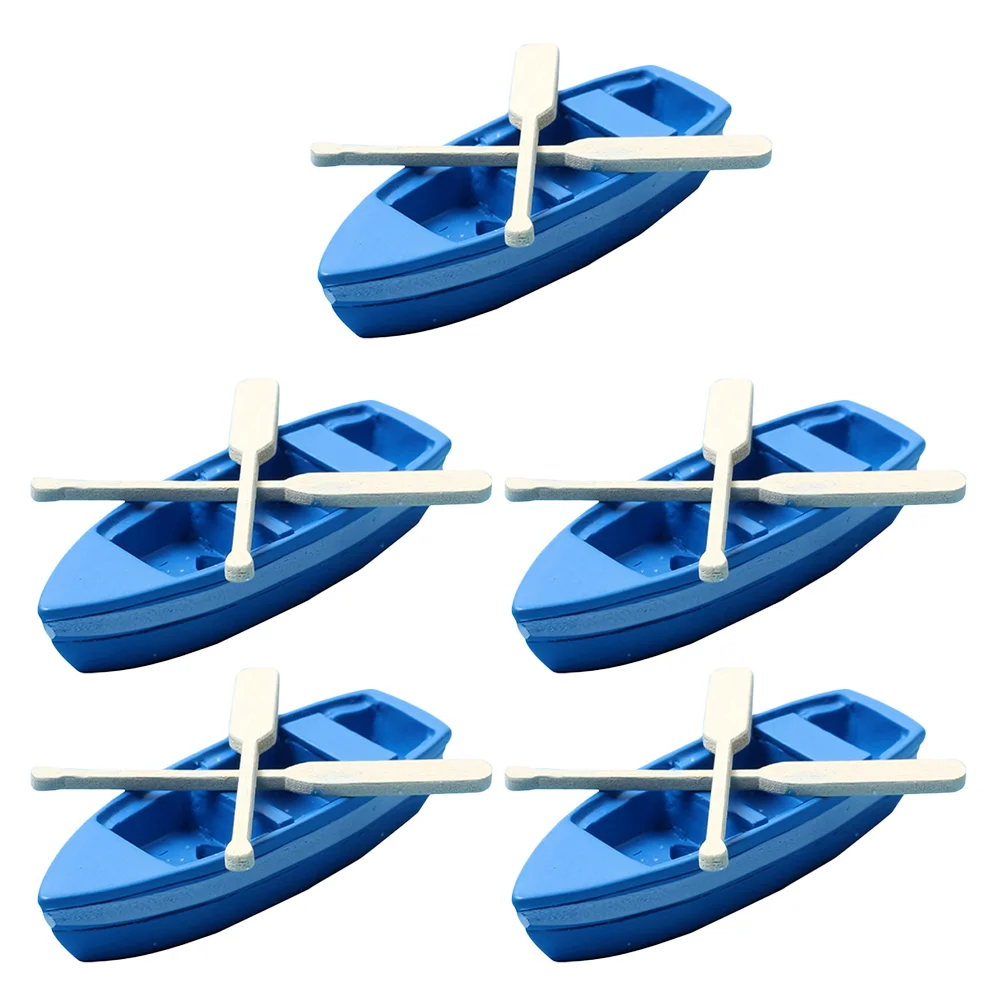 5 Sets Miniature Boat with Oars Ornament Handmade DIY Toys Small Fresh Decoration Fairy Garden Wooden Children's Marine Life