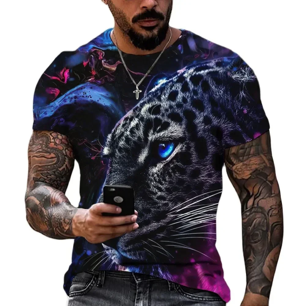 Tiger Fighting Animal Beast Fierce Lion/leopard Print 3D T-shirt Men's Short Sleeve Tops Oversized Tees Shirt Men Design Clothes