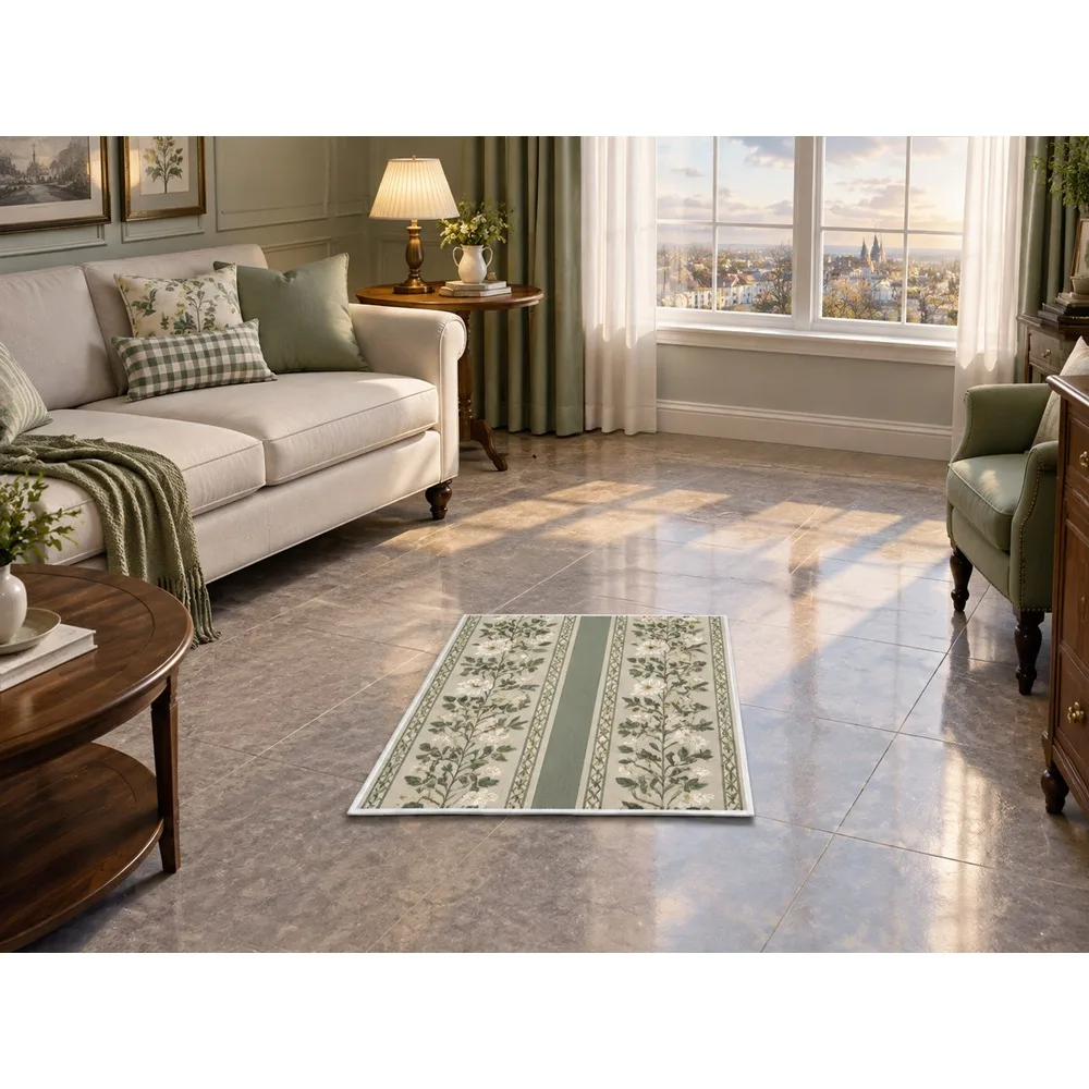 VIKAMA British Sage Cream Trellis Vine Flannel Door Mat, Thickened Memory Foam Mat, UK Home Decor for Cloakroom, Hallway