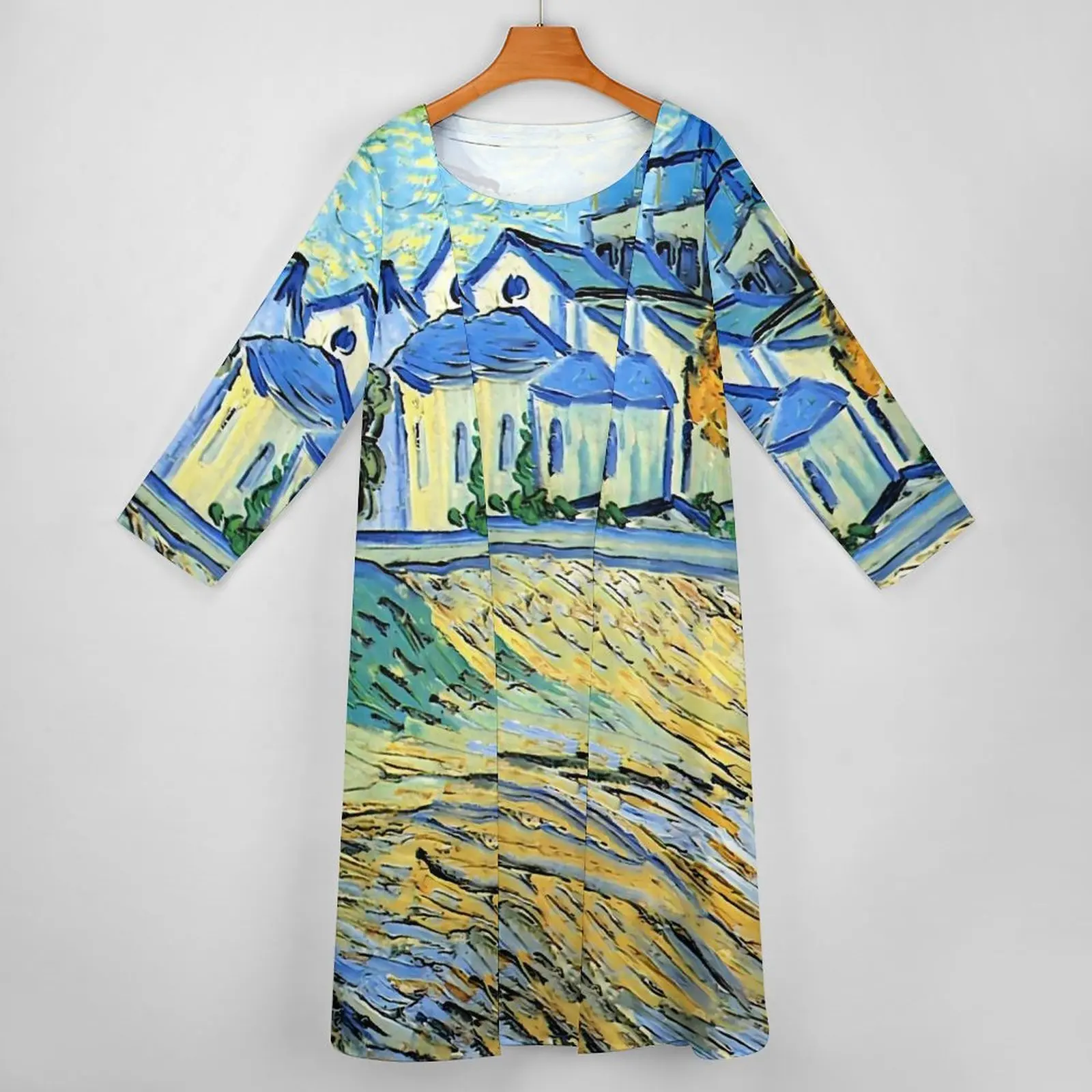 Van Gogh Dress Spring The Church Of Saint Paul Aesthetic Casual Long Dresses Woman Graphic Cute Maxi Dress Large Size