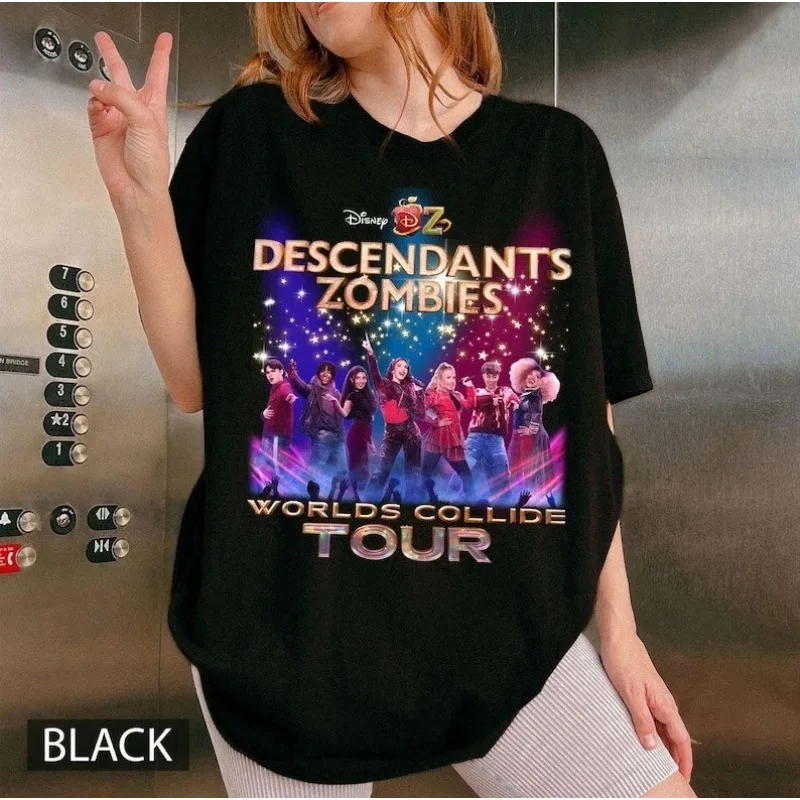 

Удобная цветная рубашка в стиле ретро Zombie Descendants World Tour, женская футболка с концертом Диснея, новая повседневная модная уличная одежда для пар