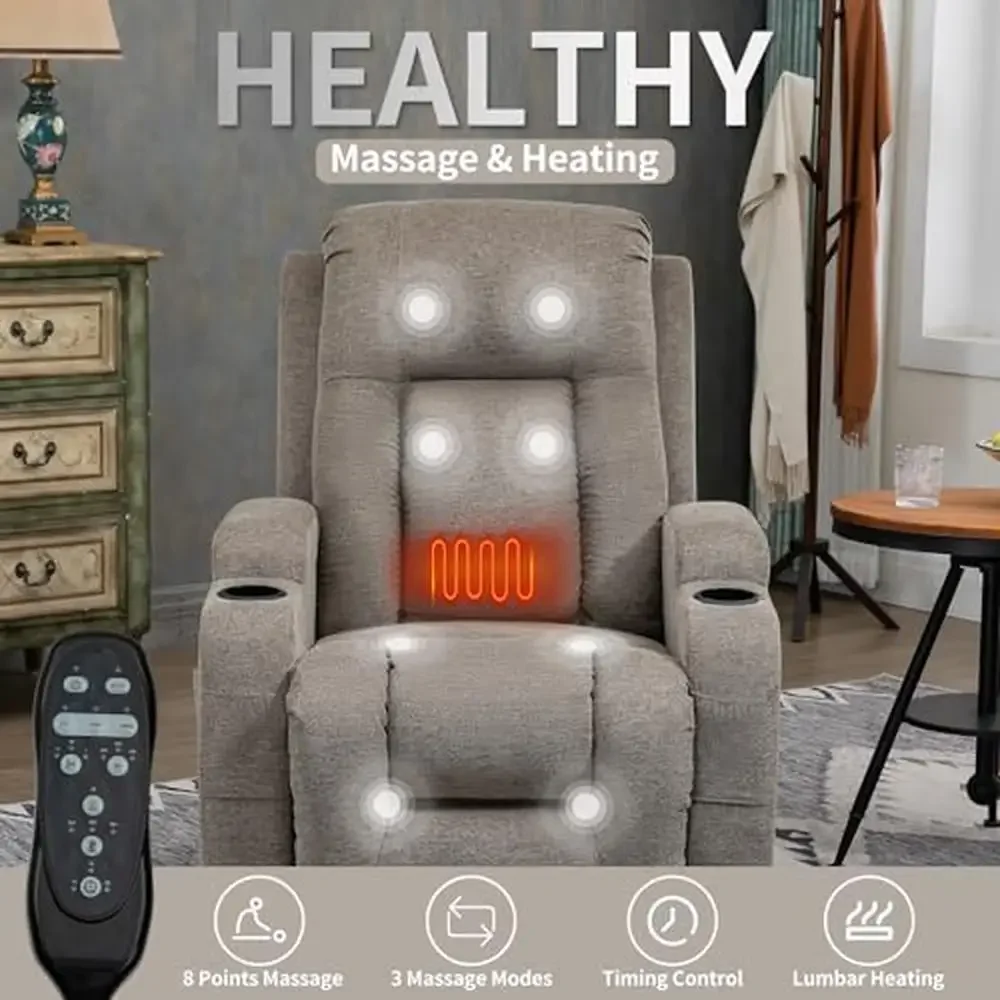 Power Lift Recliner เก้าอี้นวดความร้อนยืนจองถ้วยผู้ถือ 4 ผู้สูงอายุ Home Office Comfort ผ่อนคลาย Speedy Stand