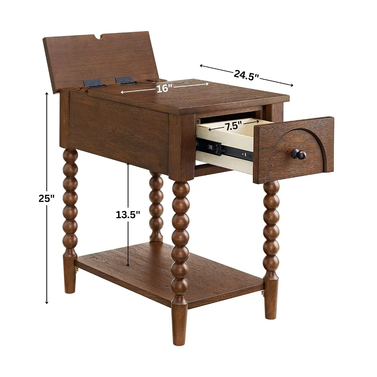 Modern Chairside End Table, Cocoa Brown, Compact 24 Inch, Living Room Bedroom, Customized