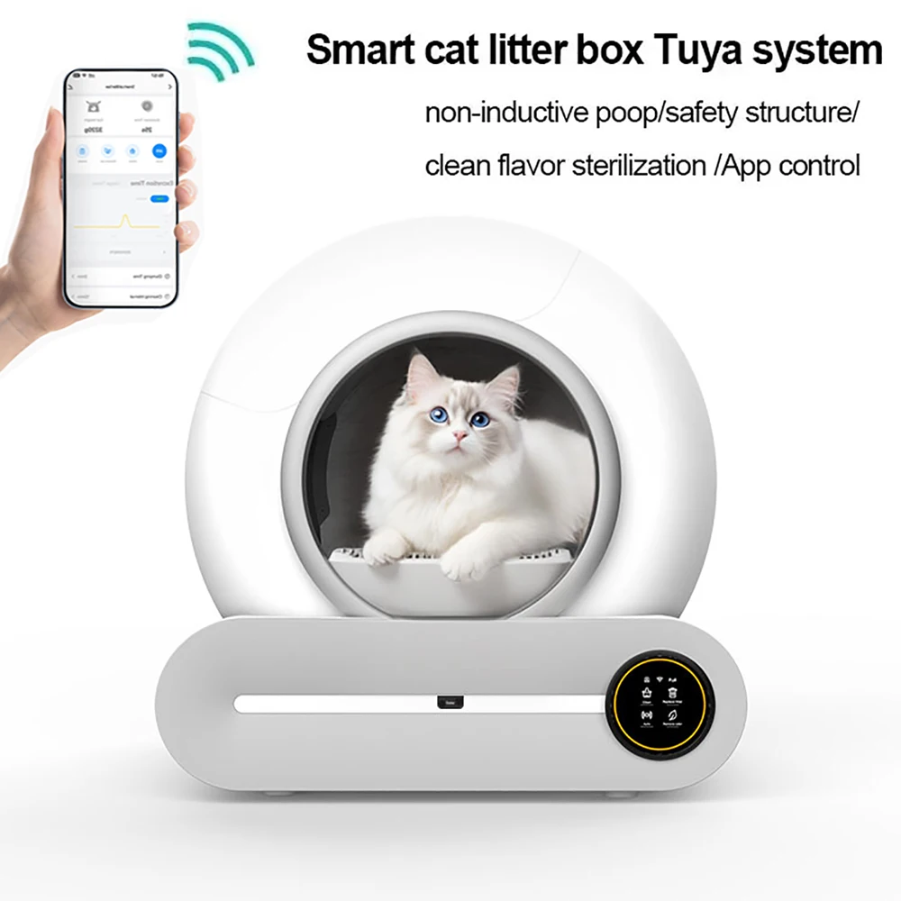 Slimme Zelfreinigende Kattenbak 65L Hoge Capaciteit Automatisch Slim Kattentoilet Volledig Gesloten Kattenbak Huisdierentoilet met WiFi Mobiele APP Afstandsbediening & Afvalverwijdering Spatwaterdicht