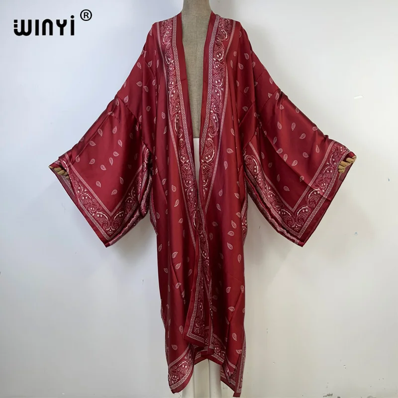 WINYI kimono 2023 купальник Women Cardigan Loose Long Dress Party Boho Maxi beach outfits for women Cover Up Swimwear kaftan