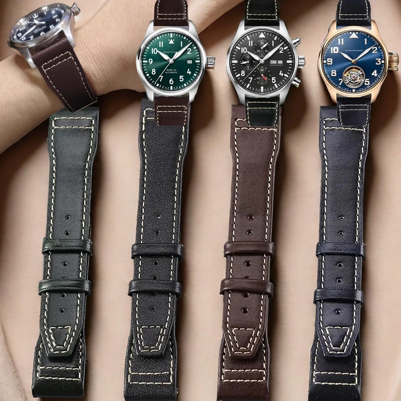 

Steel metal head Quick Genuine Leather Watchband For IWC Big Pilot Spitfire Brown Blue Soft Cowhide men Watch Strap accessories