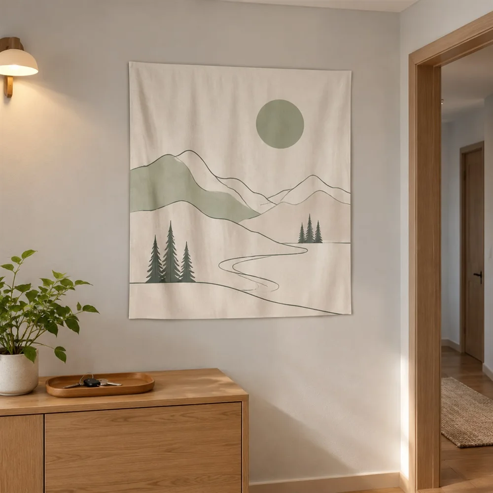 VIKAMA Minimal Mountain Line Clustered Groups Tapestry Wall Hanging, Scandinavian Wall Art Tapestries for Living Room Bedroom