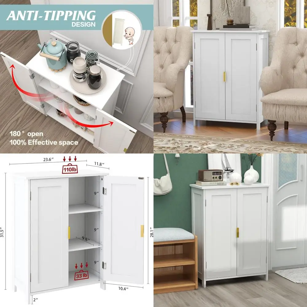 

Freestanding Double-Door Bathroom Storage Cabinet with Towel Storage for Home and Office Use