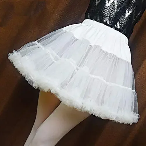 

Women Girls Ruffled Short Petticoat Solid White Color Fluffy Bubble Tutu Skirt Puffy Half Slip Prom Underskirt No Hoop