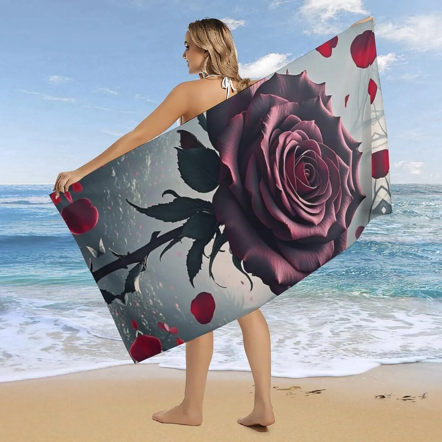 Rose pattern Beach Towel for Family stuffs friends Gifts Quick-Dry Sand free For Bath Yoga Tourism Beach Camping Swimming GYM