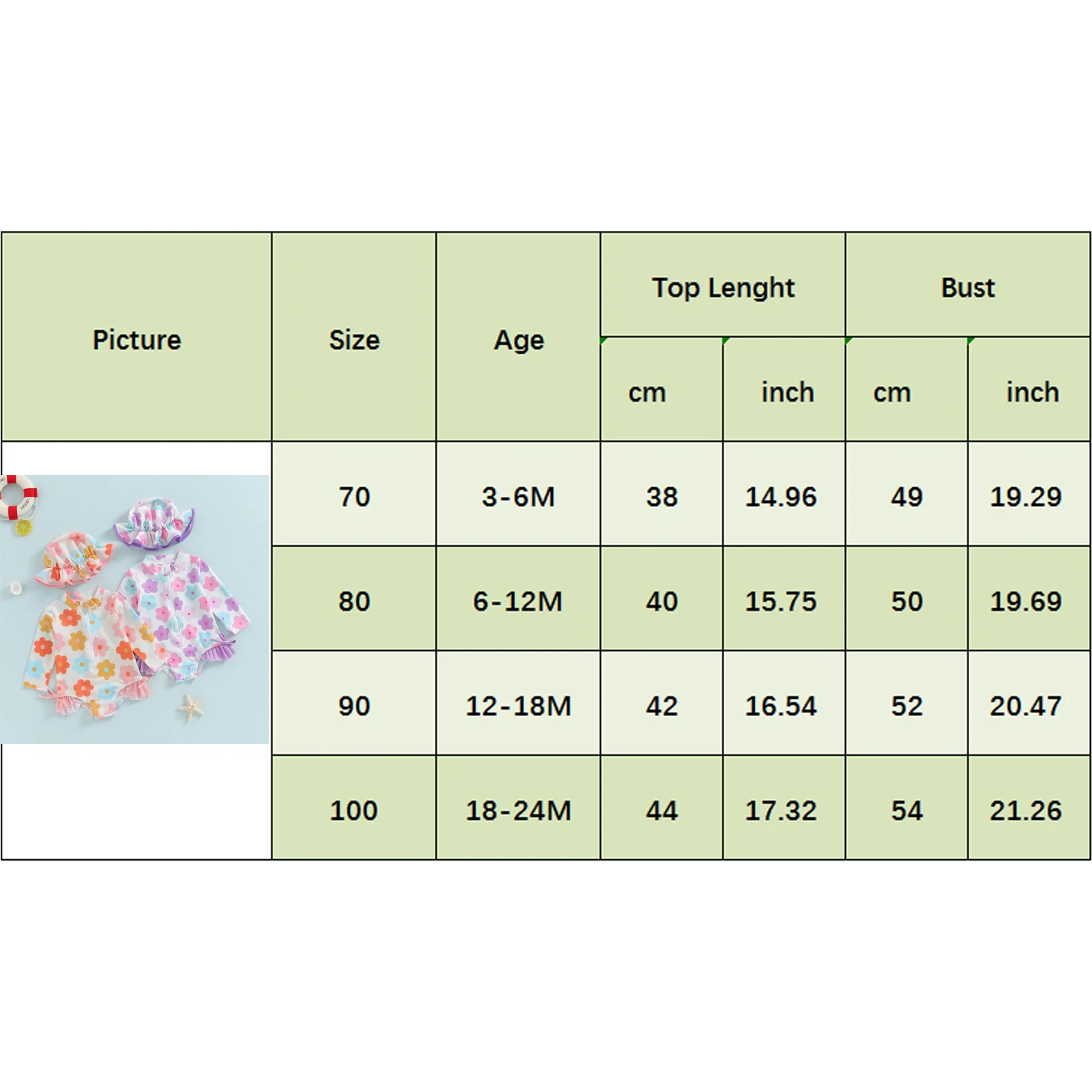 Baby Girls Floral Print Long Sleeve Swimsuit with Cap 6