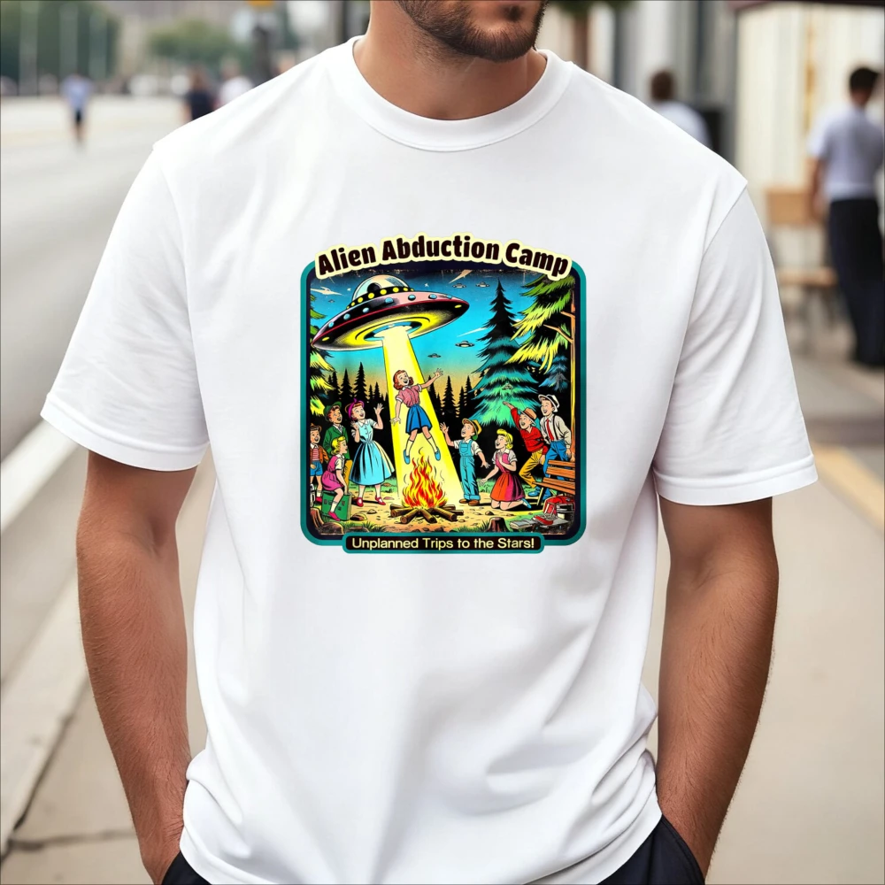 Funny Vintage Alien Abduction UFO Alien Graphic Printed Man Women T-Shirt Short Sleeve Casual Fashion Humor Joke Meme Tees