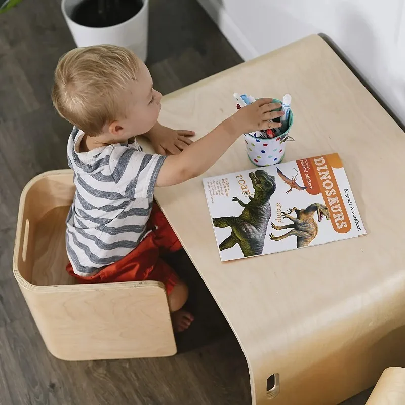 children's table and chair set kindergarten desk multi-functional toy eating and writing dining table household baby study t - view 3