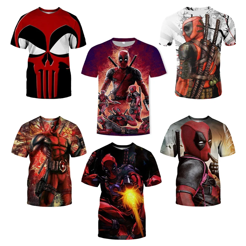 Disney Miniso Deadpool T-shirt Movie Role Cartoon Printed Tees Children's Tee Shirt Short Sleeve Clothes Teenage Anime Cute Gift