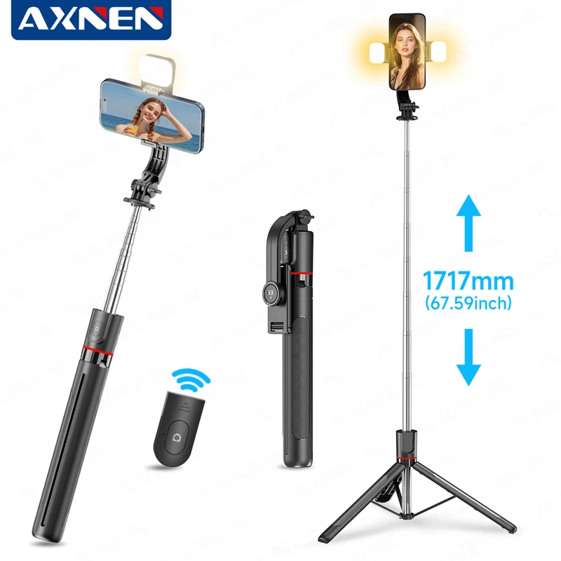 AXNEN F15 عصا سيلفي قابلة للتمديد حامل ثلاثي القوائم 1717 ملم للهاتف الخليوي جهاز تحكم عن بعد بلوتوث قابل للإزالة 360 ° دوران ملء خيار الضوء #1