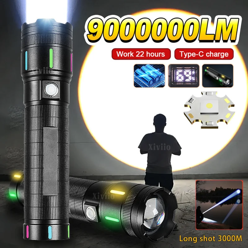 

High Power Spotlight White Laser Rechargeable LED Flashlight Super Bright Flashlight Zoomable Waterproof Torch Camping Emergency