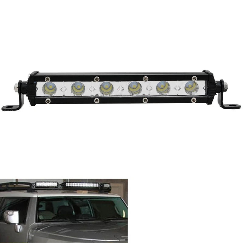 18W Ultra Thin Slim Single Row LED Light Bar 6D Work Light Bar For Offroad Truck Jeep 12V 24V White Amber Lamp