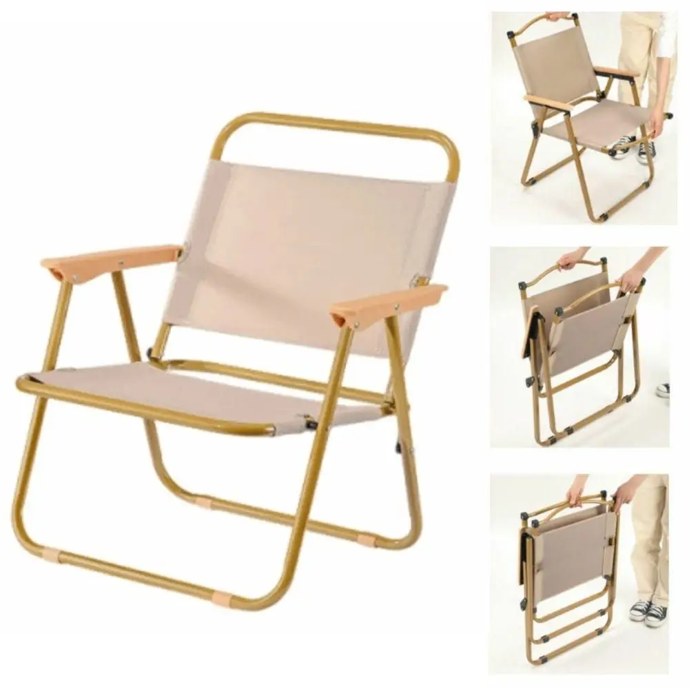 

Wood Grain Camping Folding Chair Comfortable Armrest Carbon Steel Picnic Fishing Chair Sturdy Durable Outdoor stool