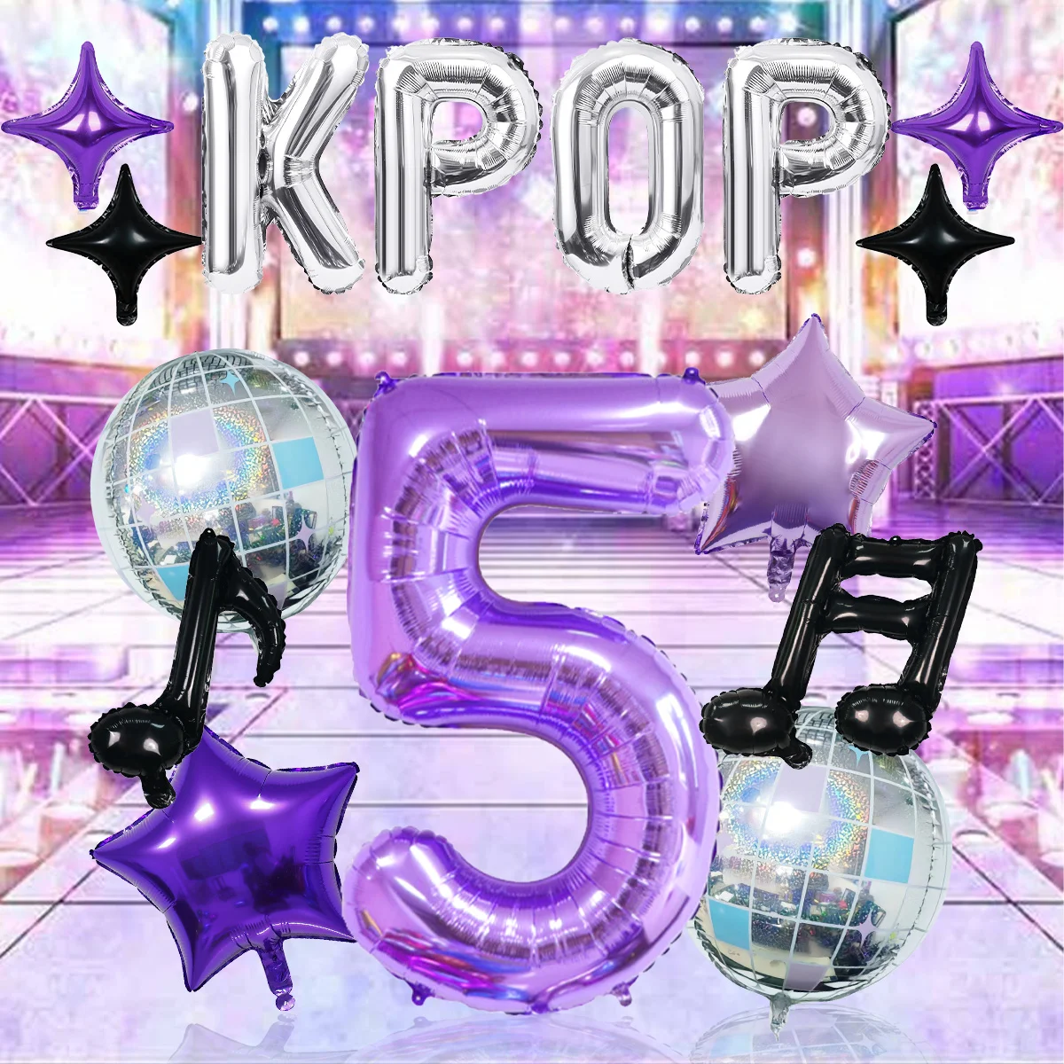 15-teiliges K-Pop Musik-Thema Geburtstagsballon-Dekorationsset – Ideal für K-Pop-Themengeburtstagsfeiern, Social-Media-Video-Hintergründe – Detail 5
