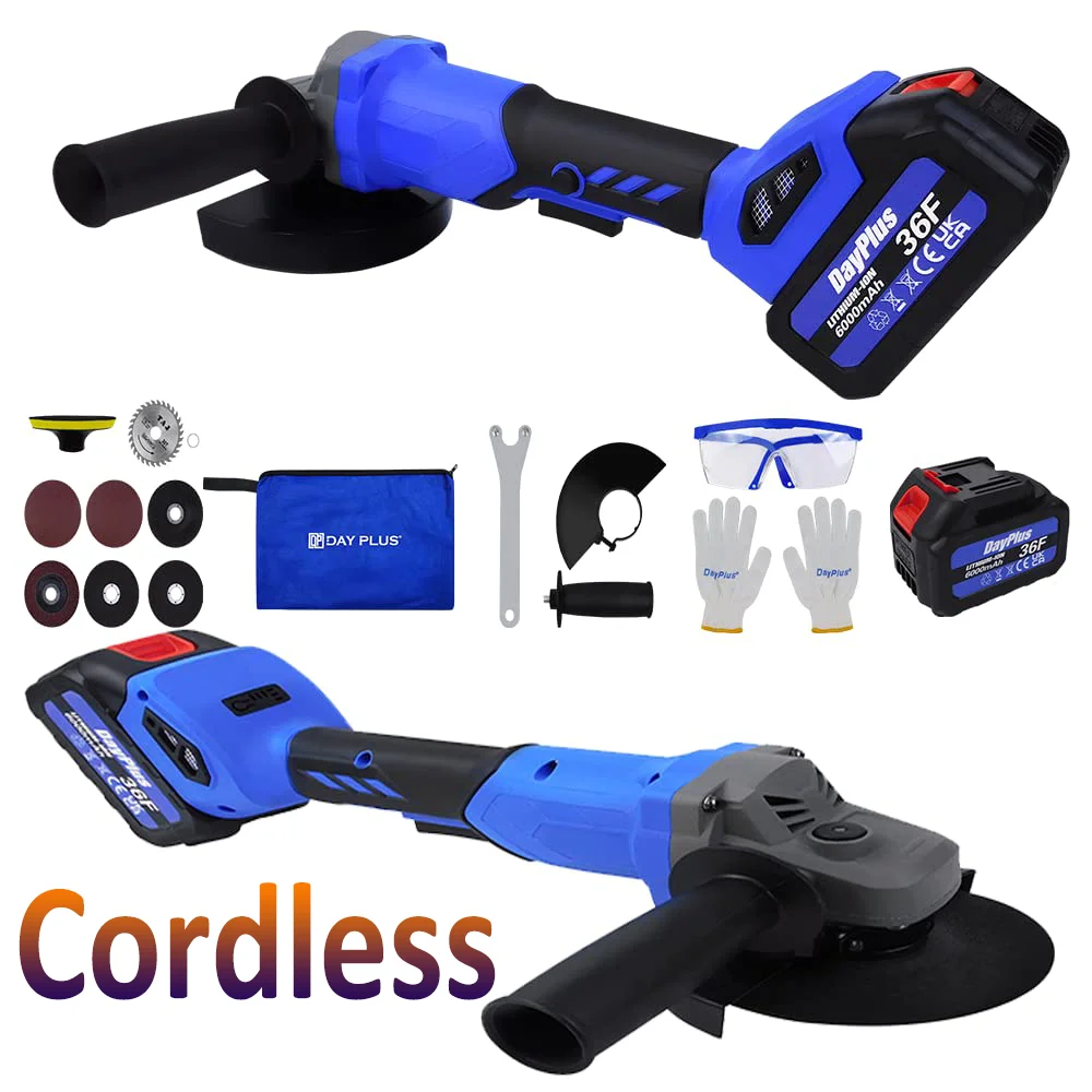 115mm Cordless Angle Grinders with Battery Angle Grinder Brushless Mini Angle Grinder Kit, 2-Position Side Handle for Cutting