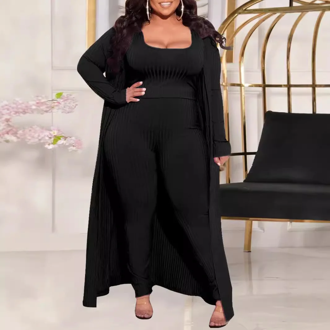 European And American High Elastic Pit Three-Piece plus Size Casual Fashion Sexy Temperament Suit for Autumn Winter