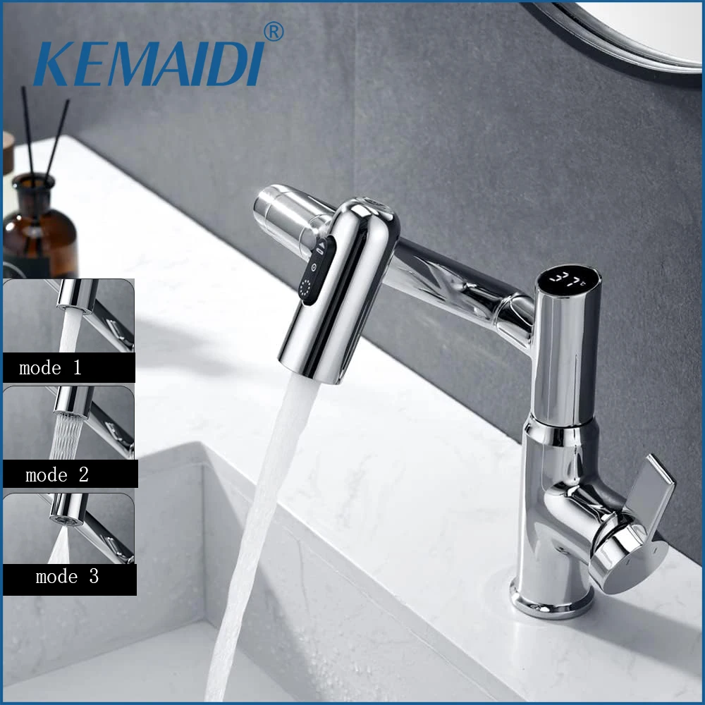 KEMAIDI Smart Digital Display Bathroom Faucet 360 Rotation Multi-function Basin Faucets Hot Cold Water Mixer Wash Tap Deck Mount