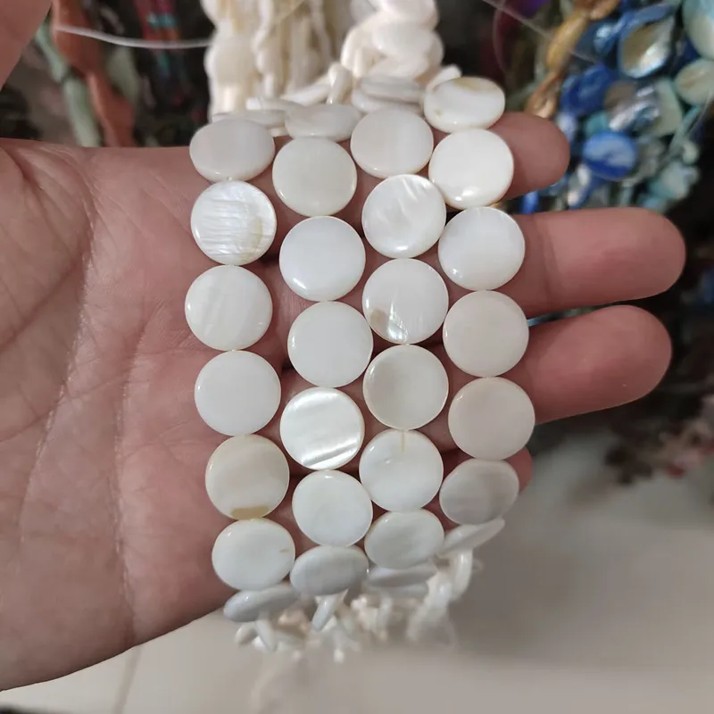 Natural White Color Shell Stone 6/8/10/11/12/15/18/20/25/30mm Coin Shape DIY Loose Beads Strand 15\