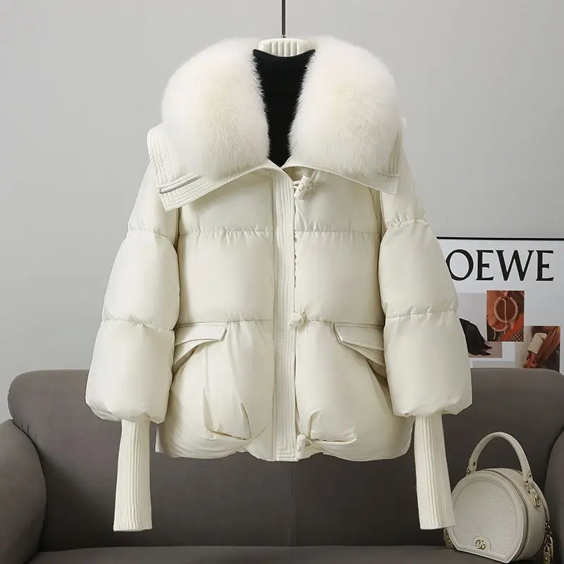 2025 inverno novo para baixo curto acolchoado jaqueta feminina parkas gola de pele grosso casacos de algodão roupas preto casual outerwear feminino