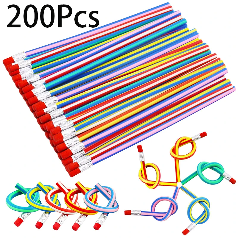 200Pcs Flexible Soft Pencils Bend Pencils Colorful Stripe Soft Pencils for Valentine's Day Children's Day Gift