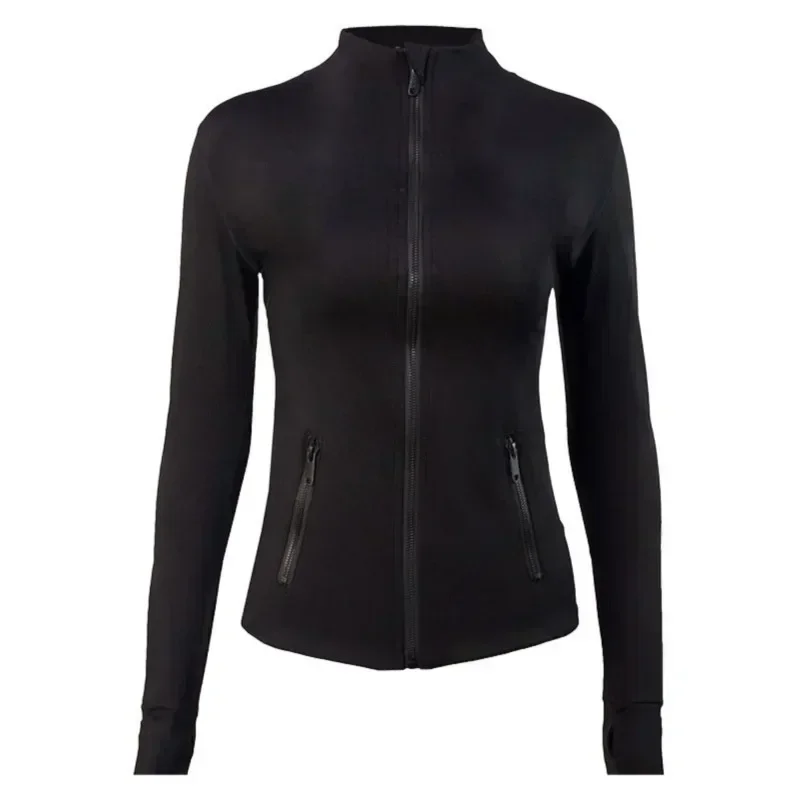 Autumn Black Tight Yoga Coat Long Sleeve Slim Sexy Sport Cardigan Spring Women Zipper Stand Up Collar Breathable Running Top