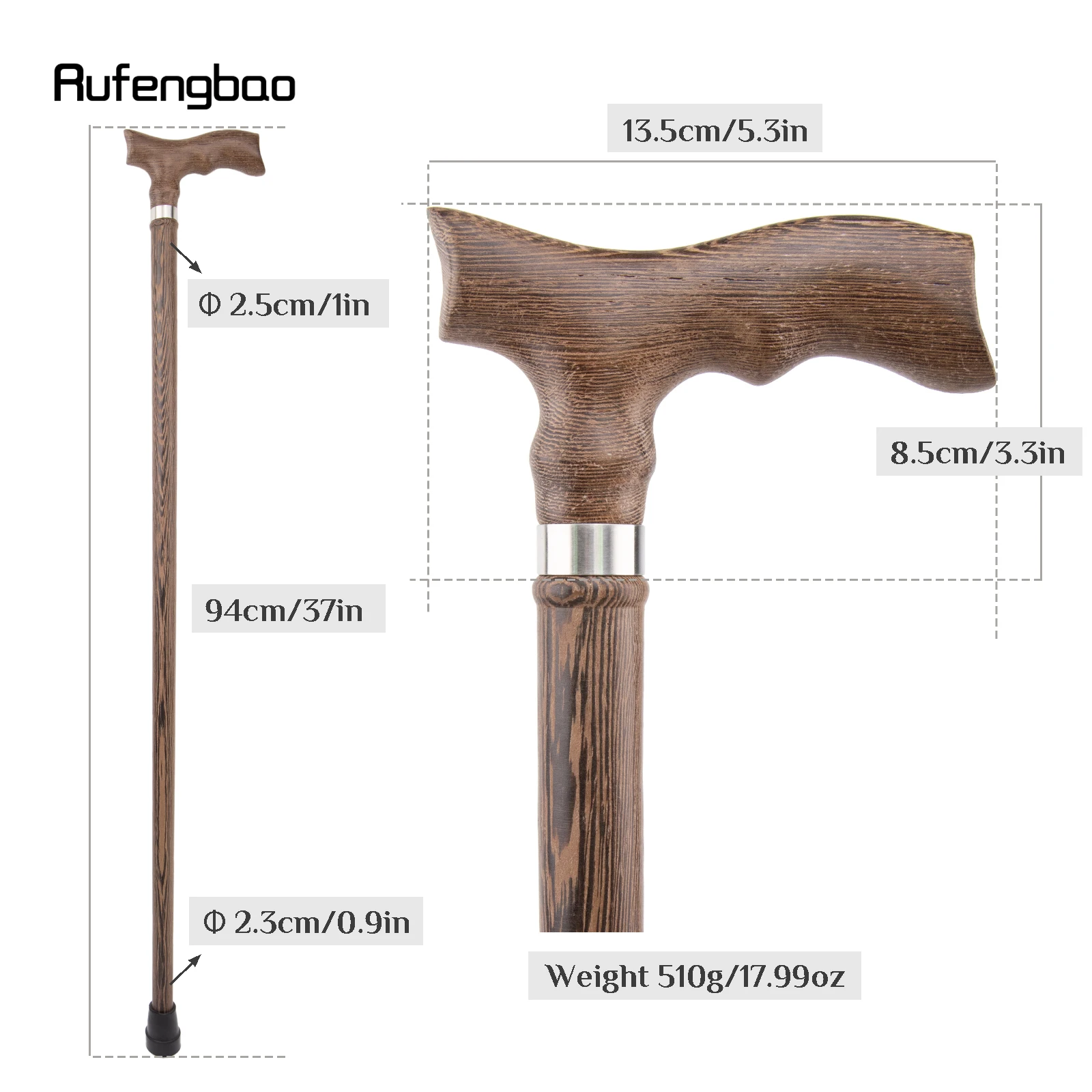 Brown Wooden Single Joint Fashion Walking Stick Decorative Cospaly Party Walking Cane Halloween Mace Crutch  Wand Crosier 94cm