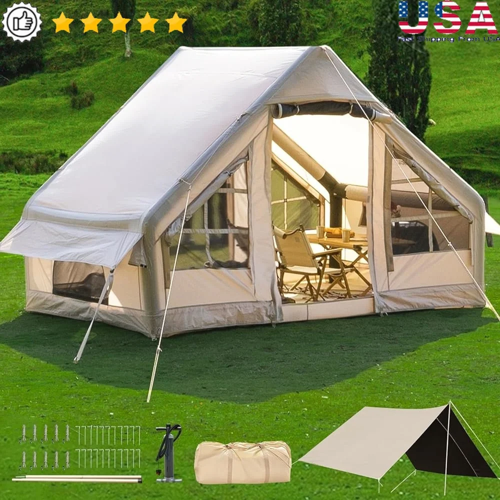 

Inflatable Camping Tent with Large Tarps 4-6 Person Quick Setup Outdoor Waterproof Backpacking Tent Family Glamping