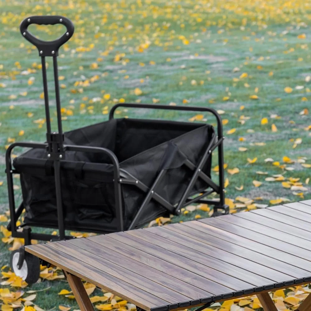 

Collapsible Folding Outdoor Utility Wagon, Beach Wagon Cart with All Terrain Wheels & Drink Holders