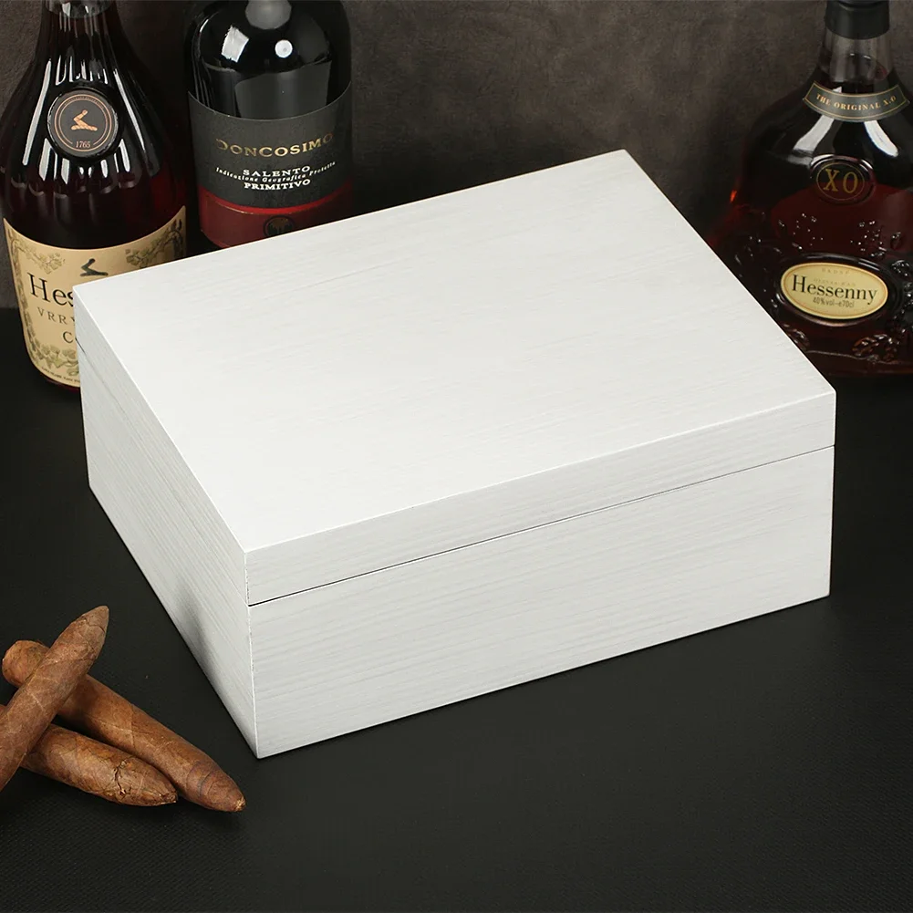 

CigCedar Wood Luxury Cigar Humidor Box Fit 35 Cigars Large Capacity Cigar Box Pure White Humidor With Hygrometer Humidifier Home