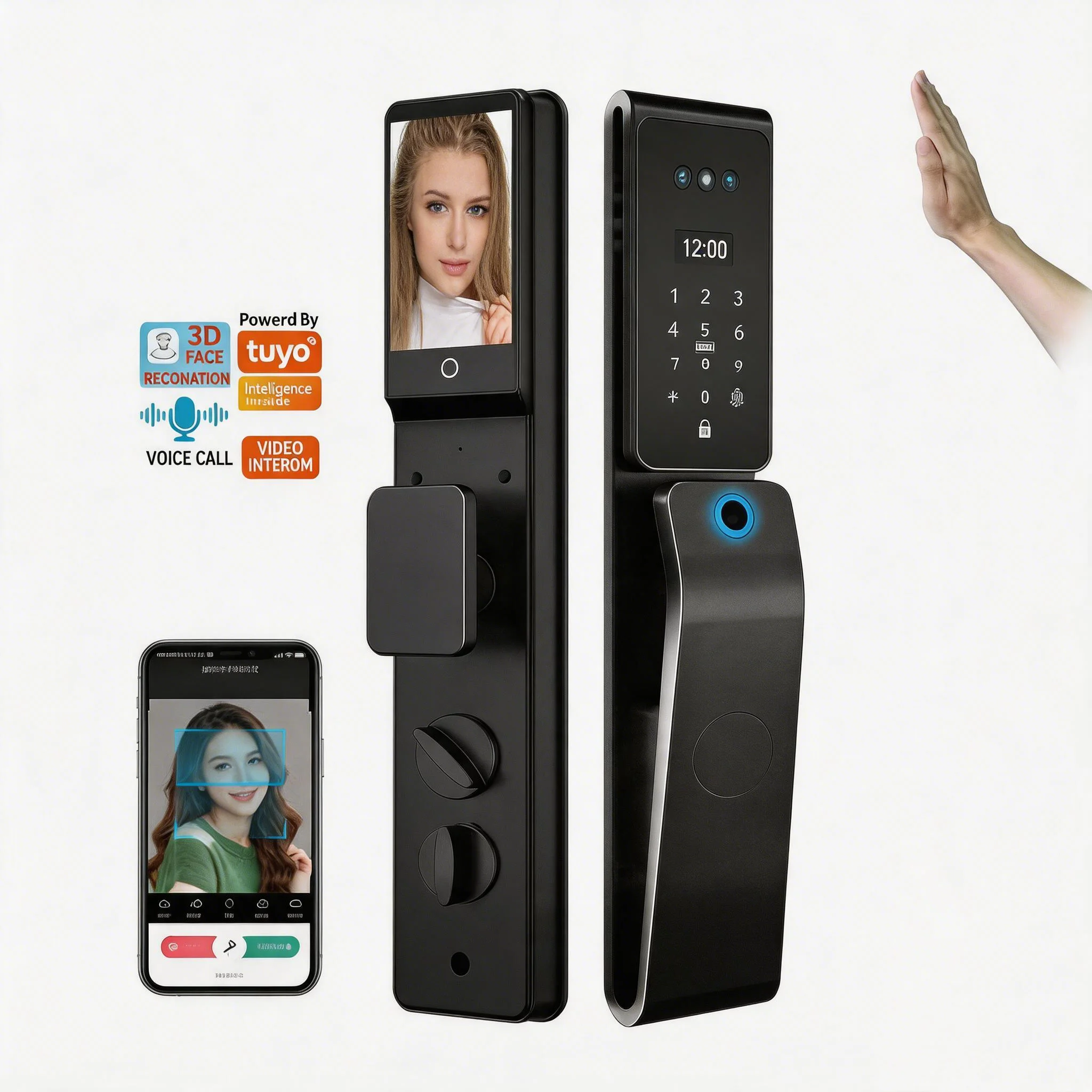 Remote Access Facial ID Smart Lock Tuya Wifi APP 3D Face Recognition Lock Automatic Camera Fingerprint PIN Intelligent Lock
