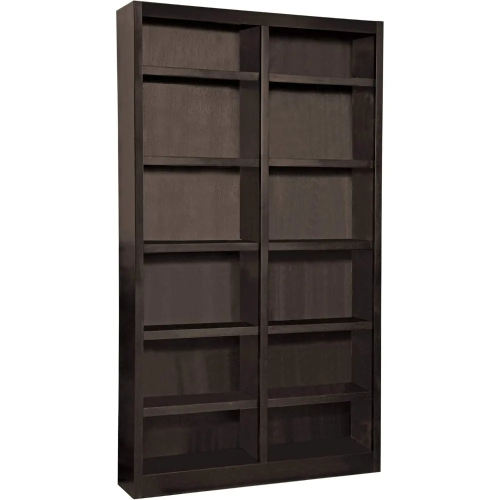

84" Traditional Double Wide Wood Bookcase with 10 Adjustable Shelves & 2 Fixed Shelves