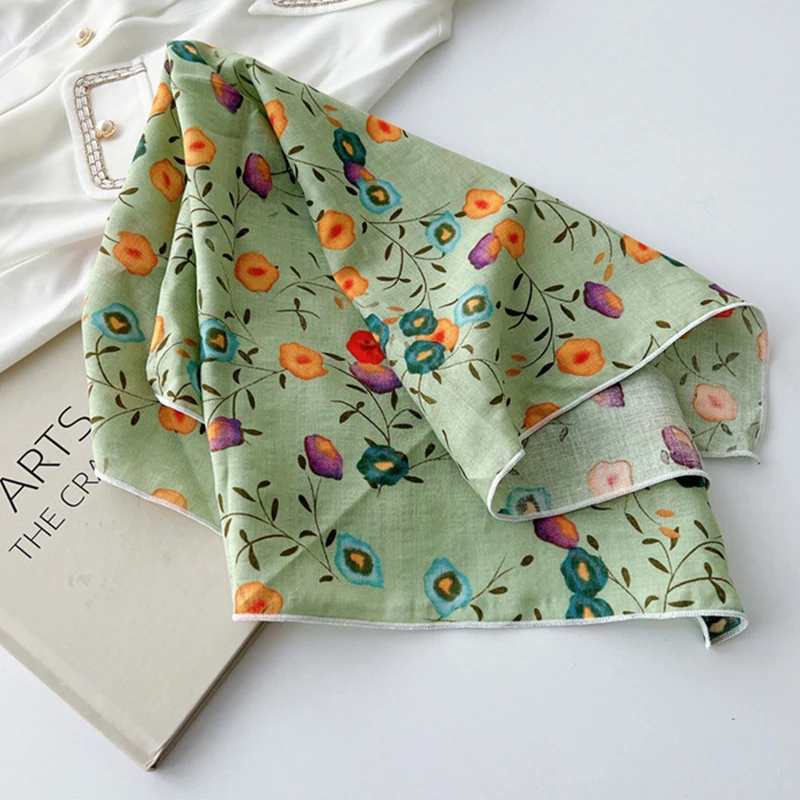 55*55cm New Fashion All-match Printed Cotton and Linen Small Square Scarf Women\'s Korean-Style Headscarf Work Scarf