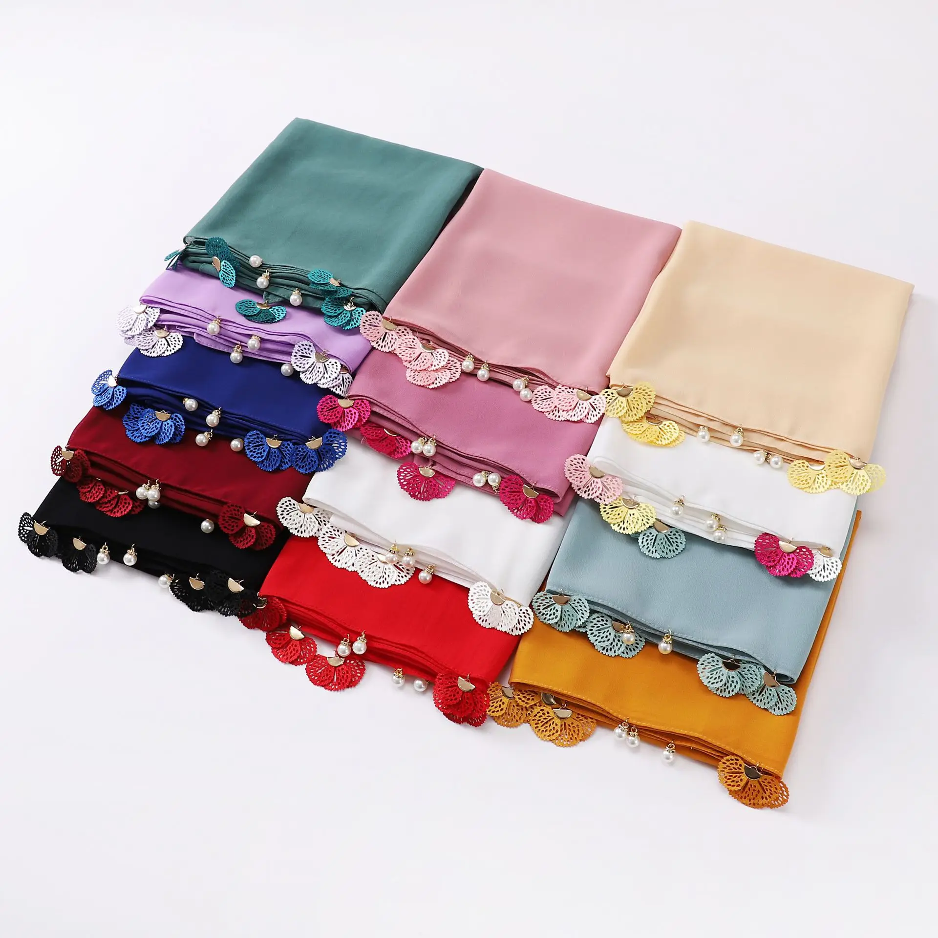 New Solid Color Chiffon Scarf Flower Hollow Out Sun Protection Shawl Fashion Headscarf Women Muslim Hijab Wrap Shawls Bandanas