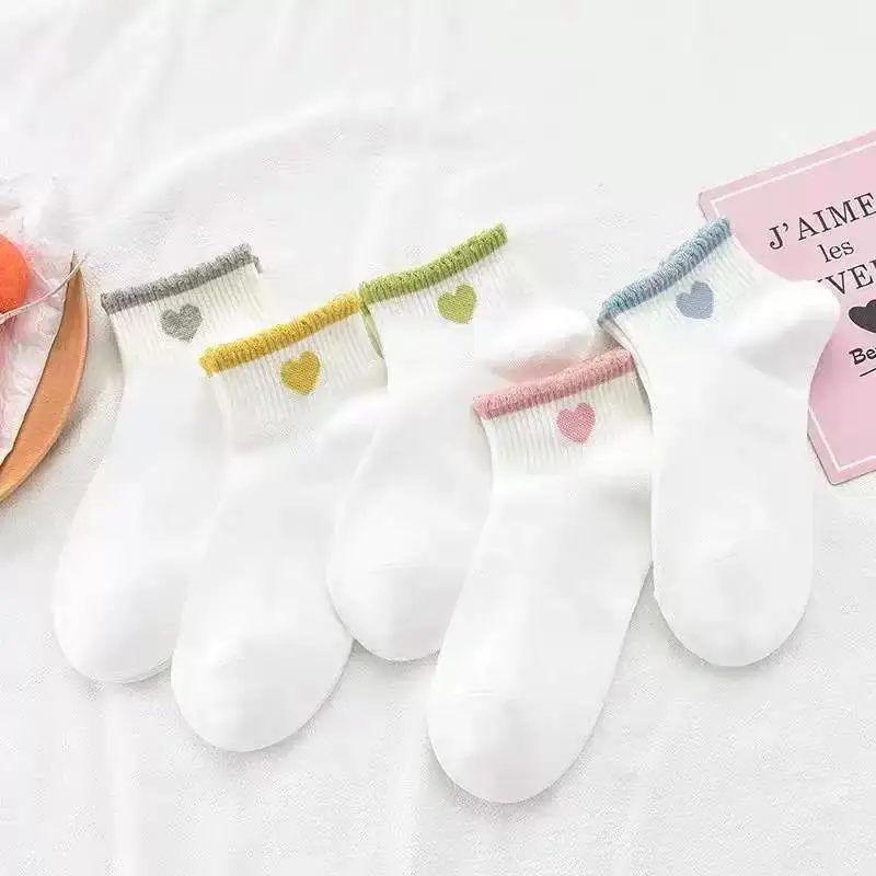 Women Socks Spring Summer Cartoon Socks Kawaii Heart Cute Female Soft Cotton Harajuku Short Socks Girls Ankle Socks Meias Sox
