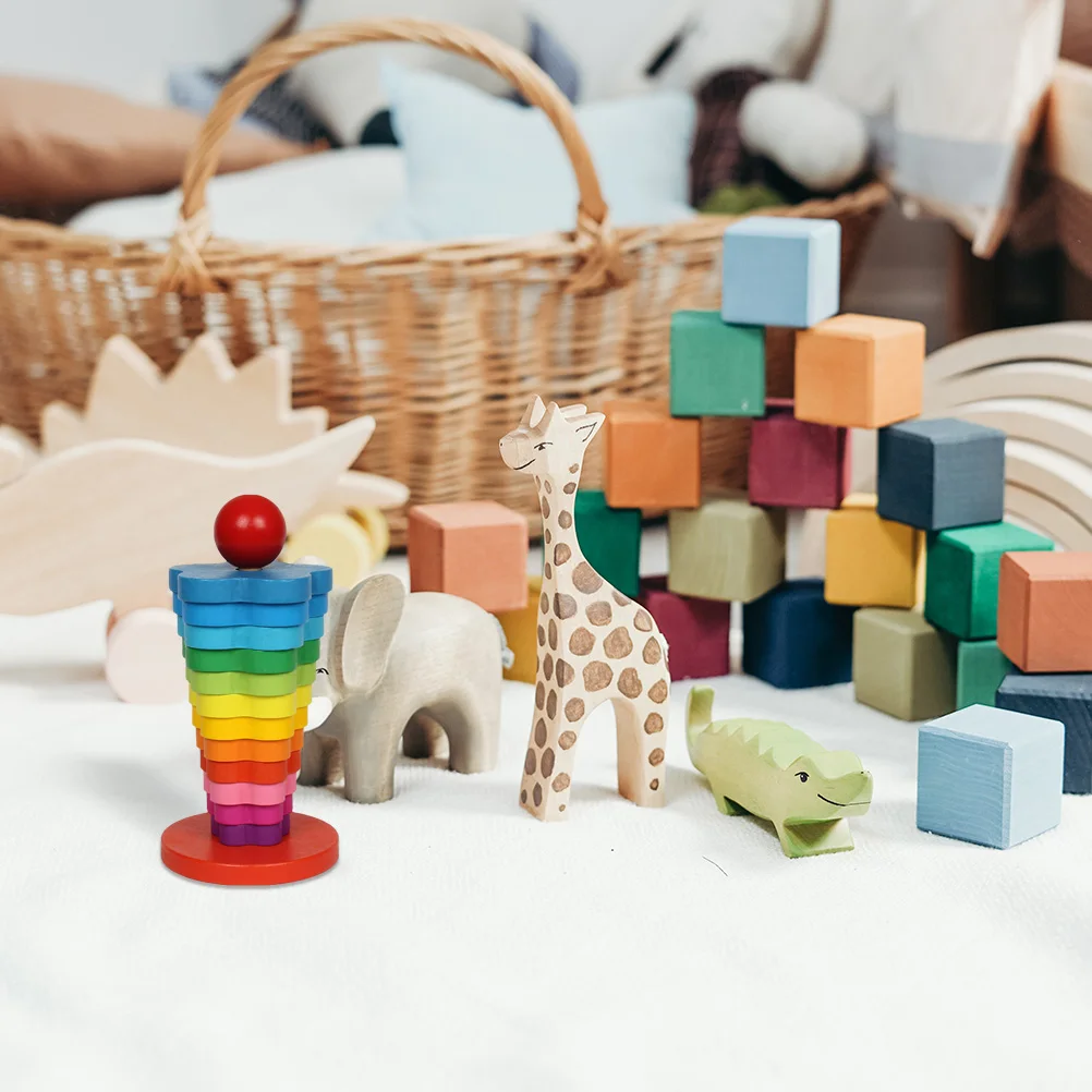 1 مجموعة خشبية قوس قزح كتلة العمود لعبة أطفال التعليمية اللبنات التعلم المبكر اللعب تطوير المهارات الإبداعية