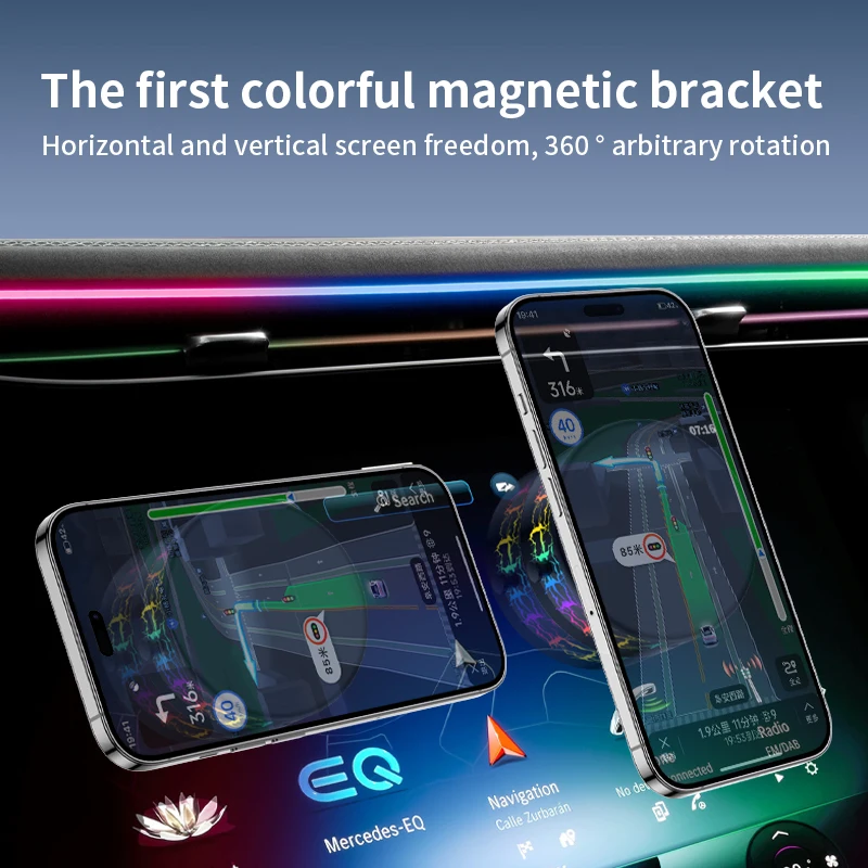 Per Magsafe Supporto magnetico per telefono per auto RGB Carica wireless Adsorbimento del vuoto Staffa a ventosa per vuoto ultra stabile