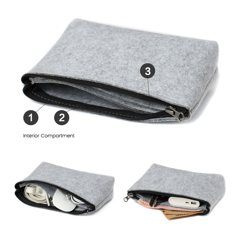 Fashion Zipper Power Bank Storage Bag Mini Felt Pouch For Data Cable Mouse Travel Organizer Electronic Gadget Organizador Bags