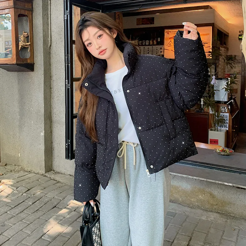 Down Jacket for Women Winter 2024 Korean Style Loose Cotton Jacket, Modern Style Thickened Short Style Starry Perm Coat