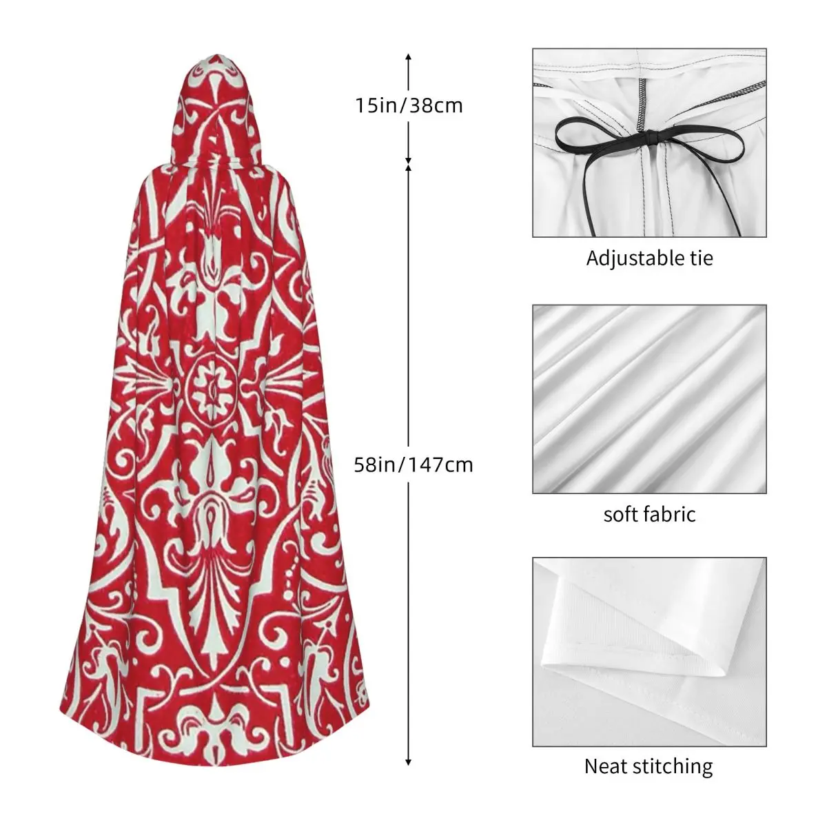 الآس من الماس أوراق اللعب قلوب البستوني طويل مقنعين عباءة الساحرة القرون الوسطى زي تأثيري كيب HalloweenParty الكبار للجنسين #3