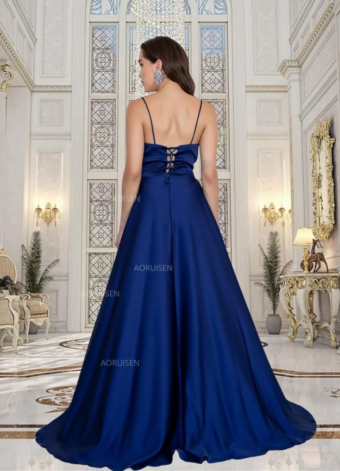 スパゲッティストラップサテンプロムドレス女性用ラッシュロングボールガウンAラインフォーマルガウン2025イブニングドレス