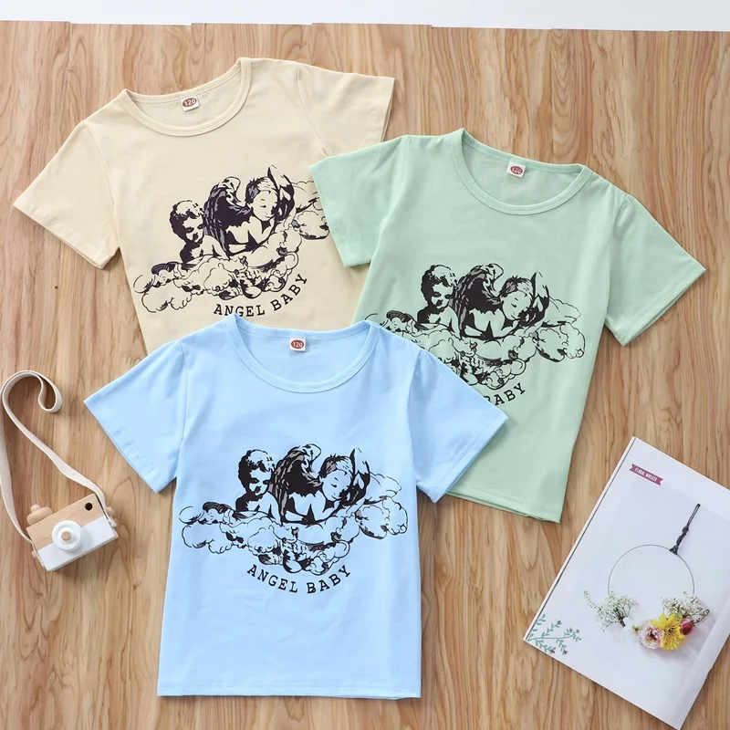 

New Summer Fashion Clothes Boys Graphic Tee Angel Cotton Short Sleeve T-shirts Comfortable Kids Clothing Children Clothes 4-10Y